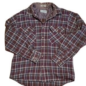 Wool Blend Fall Winter Red Green Flannel Plaid Button Work Shirt- Medium